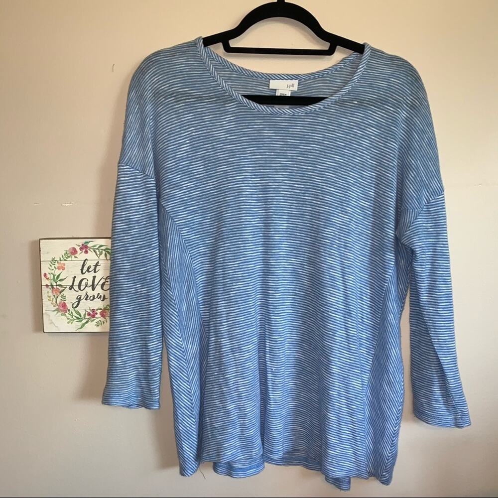 J. Jill Nautical Blue & White Striped Linen-Blend Long Sleeve Top Size: Small